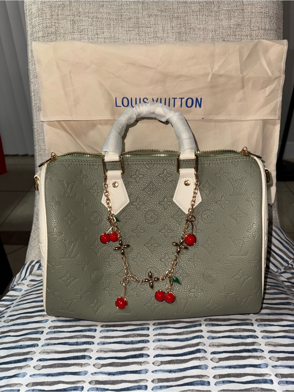 Olive Green & White Leather Satchel